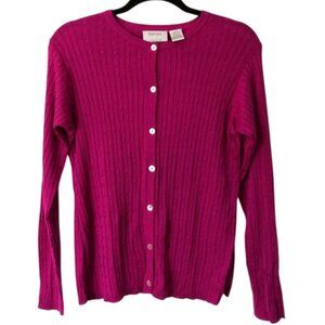 Kevo Collection 100% Silk Cable Knit Crew Neck Cardigan Fuchsia Size XL